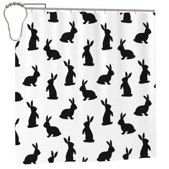 Honeii Black Rabbit Print Shower Curtain 72x72in,Bathroom Curtain,Waterproof Fabric Shower Curtain Set with Hooks
