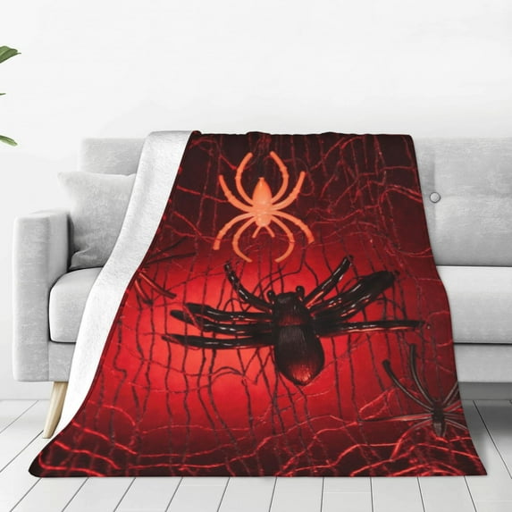 Honeii Black Spider Web With Spiders Print Fleece Blanket - Throw Blanket for Bed, Sofa, Couch, Camping, and Travel , Microplush Ultra Soft Warm Blanket-80"x60"