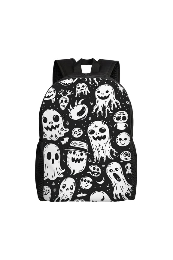 Black White Spooky Ghosts Print Laptop Backpack for Work, College, Travel, Daily Backpacks for Men Women, Sport Rucksack,Computer Bag