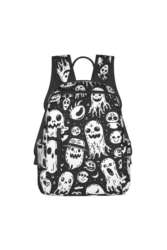 Black White Spooky Ghosts Print Lightweight Backpacks,Carry on Backpack,Durable Backpack for School, Work & Travel