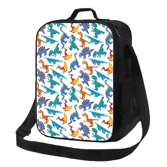 Honeii Block Dinosaur Print Insulated Lunch Bag, Reusable Lunch Box for Adult, Leakproof Cooler Bag for Work Office Travel Picnic