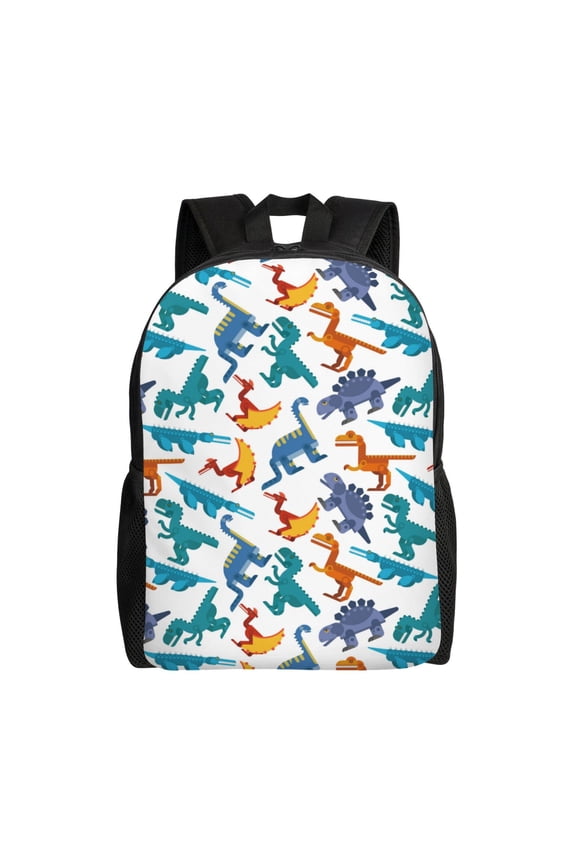 Block Dinosaur Print Laptop Backpack for Work, College, Travel, Daily Backpacks for Men Women, Sport Rucksack,Computer Bag