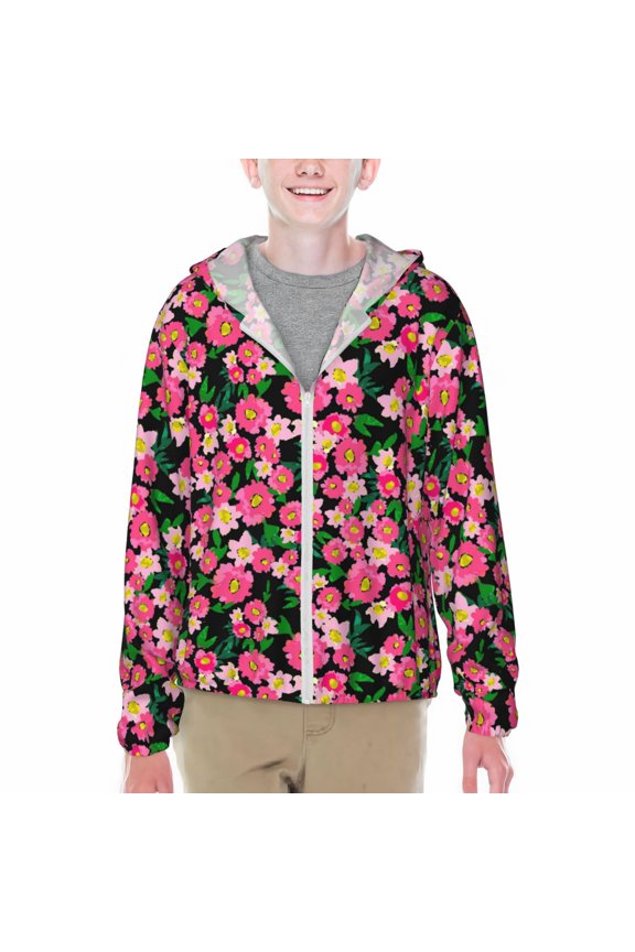 Blooming Meadow Print Sun Protection Jacket Hooded Cooling Shirt with Pockets Hiking Outdoor Performance-