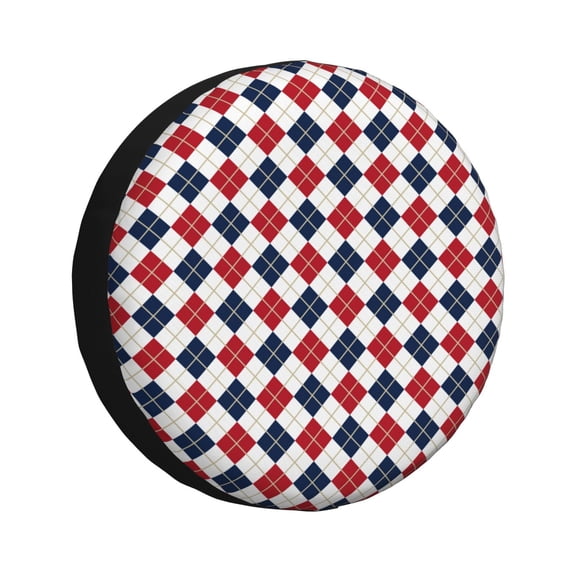 Honeii Blue And Red Diamond Print Tire Covers, Waterproof Anti-UV Sun Snow Rain Tire Covers for Trailers, RV, Camper, SUV, Truck-16 inch