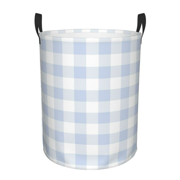 Honeii Blue Checkboard Print Laundry Hamper Basket,Baby Nursery Woven Storage Basket for Toys Bin,Pillows,Blankets,Clothes-Medium