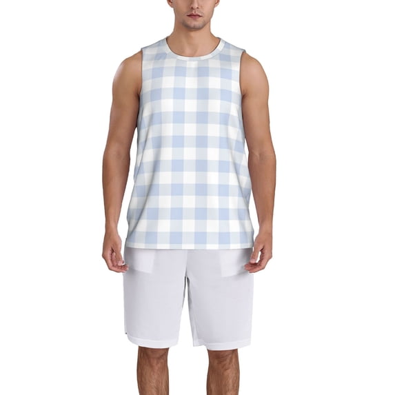 Honeii Blue Checkboard print basktball shirt for men and women, Unisex basketball jersey for Theme party-Small