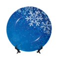 thumbnail image 1 of Honeii Blue Christmas With Snowflakes Print Elegant Bone China Decorative Plate, Porcelain Plate,Art Crafts,Ceramic Ornaments for Home Office Wall Decor-6in, 1 of 6