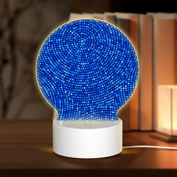 Honeii Blue Circles Mosaic Print Acrylic LED Night Lamp,Round Touch-Control Night Light with 3 Lighting Modes,for Bedrooms, Living Rooms, and Gifting
