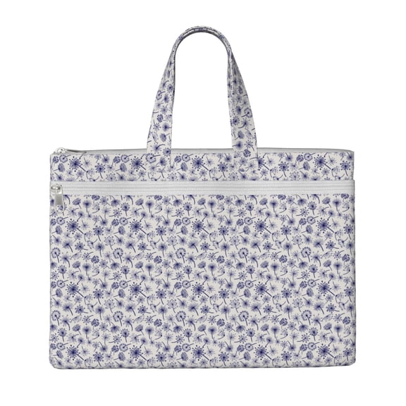 Honeii Blue Dandelion Print Canvas Tote Bag with Compartments Laptop Tote Bag Large Tote Bag