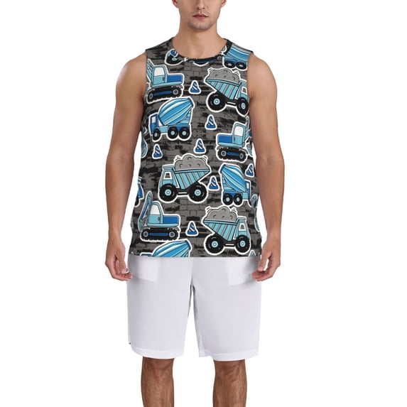 Honeii Blue Excavator print basktball shirt for men and women, Unisex basketball jersey for Theme party-4X-Large
