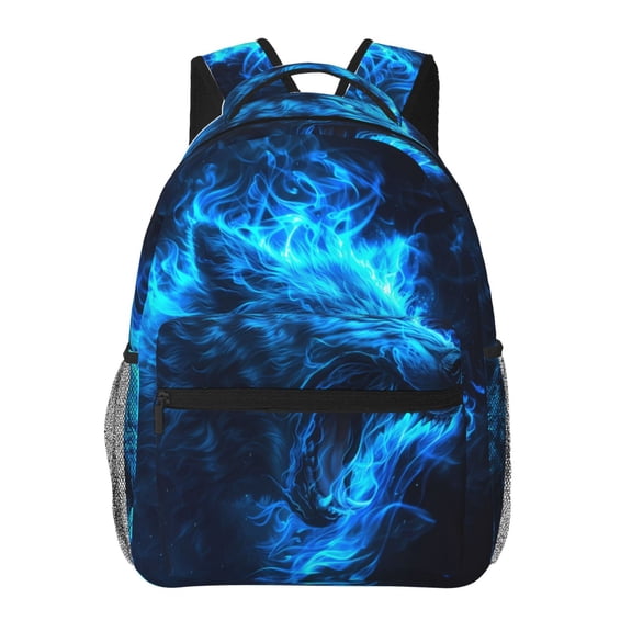 Honeii Blue Fire Wolf Print Backpack for Both Men and Women, Basic Bookbag for College, Work, or Travel,Rucksack Computer Bag-One Size