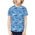 thumbnail image 1 of Honeii Blue Fish Print Kids Boy T-Shirt,Breathable Round Neck Tee,Stylish Summer Tee for Boys, for Outdoor Activities and Casual Wear, 1 of 7