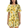 thumbnail image 1 of Honeii Blue Floral Sunflower for Women's Summer Pajama Set featuring Soft Short Sleeve Shirt & Matching Bottoms with Convenient Pockets for Relaxed Home Wear-4X-Large, 1 of 6