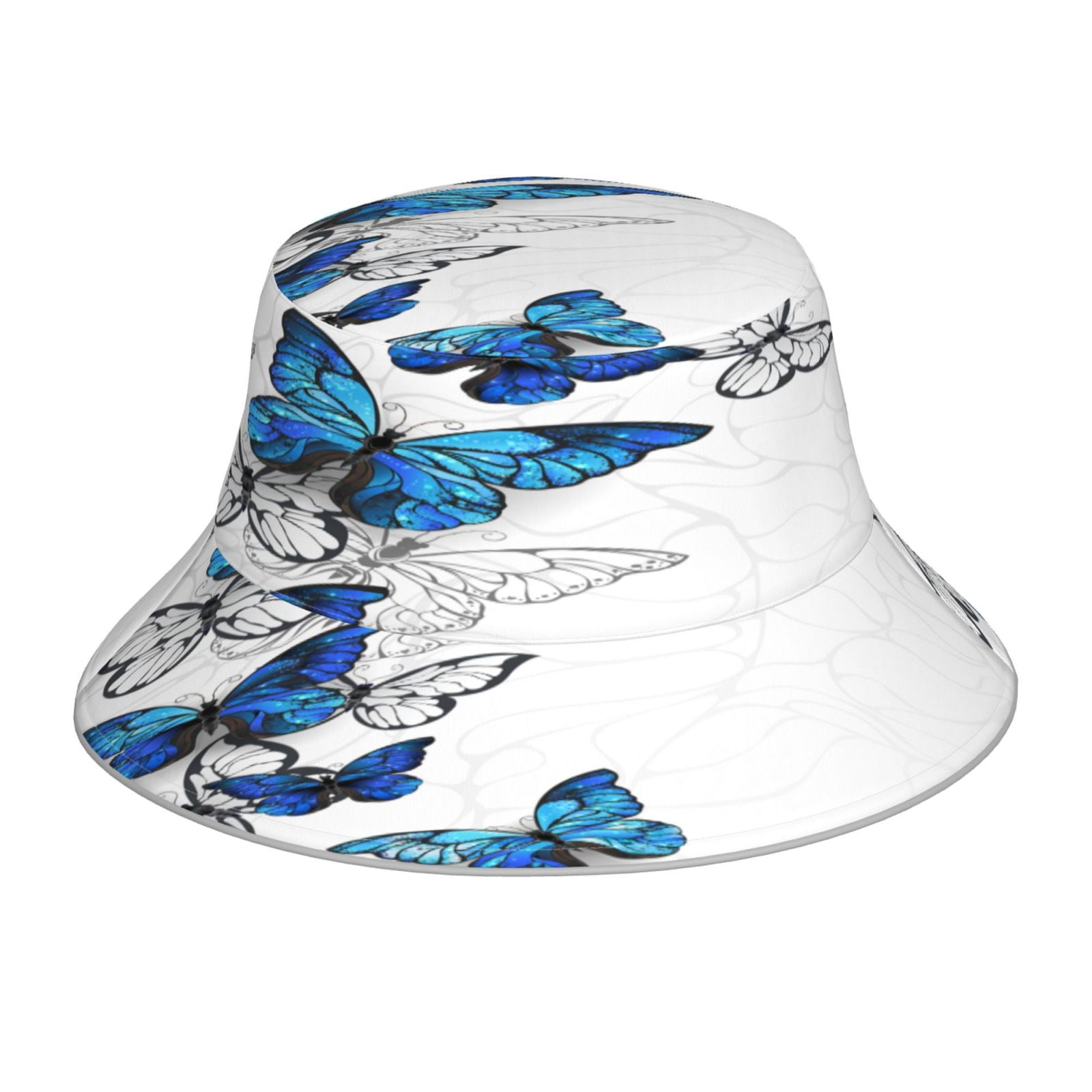 Honeii Blue Flying Butterflies for Unisex Bucket Hat Waterproof Rain ...