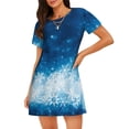 thumbnail image 1 of Honeii Blue Glitter Sparkles Print Women's Loose Short Sleeve Nightgown, Soft Cotton Sleepwear, Comfy Loose Fit Pajama Dress for Sleep and Lounge, 1 of 6