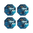 thumbnail image 1 of Honeii Blue Iceberg Leaf Wolf print Leather Coaster Set of 4, ideal for safeguarding your furniture from drinks spills and effortless cleanup-Octagon, 1 of 6