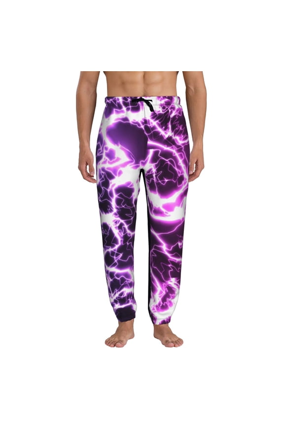 Blue Lightning Print Mens Jogger Sweatpants, Men's Lounge Pants with Pockets-Medium