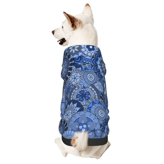 Honeii Blue Mandala Harmony Print Small Dog Hoodies Pet Hooded Sweatshirts Fall Winter Puppy Cat Sweaters Warm Clothes for Small Dogs Outfits Costume-Small