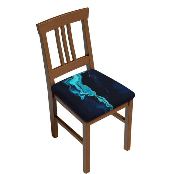 Honeii Blue Marble And Gold Print Square Cushion Cover with Elastic Band & Ties,Sofa Cushion Covers,Furniture Protector for Living Room,Washable Sofa Seat Slipcover-Two Pieces