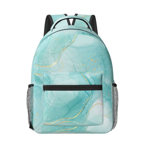 Honeii Blue Marble Print Backpack for School,15.6 inch Laptop Back Pack for High School and College Students, Waterproof Computer Bookbag-One Size