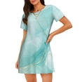 thumbnail image 1 of Honeii Blue Marble Print Women's Loose Short Sleeve Nightgown, Soft Cotton Sleepwear, Comfy Loose Fit Pajama Dress for Sleep and Lounge, 1 of 6