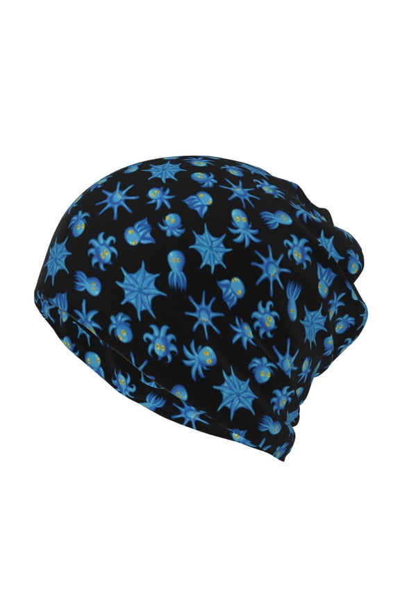 Blue Octopus Print Winter Beanie Daily Hat - Thermal Polar Fleece Ski Running Hat Skull Cap for Men and Women,Beanie
