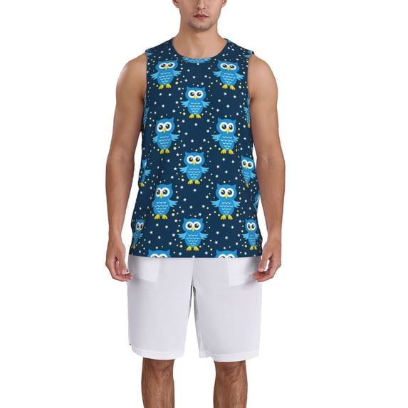 Honeii Blue Owl print basktball shirt for men and women, Unisex basketball jersey for Theme party-3X-Large