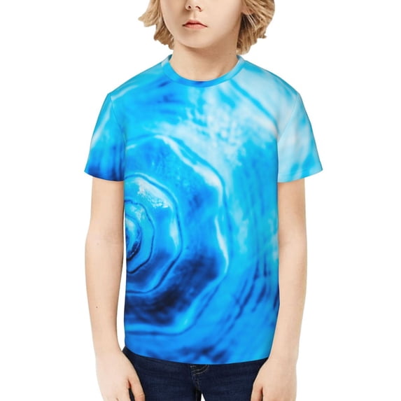 Honeii Blue Shell Print Kids Boy T-Shirt,Breathable Round Neck Tee,Stylish Summer Tee for Boys, for Outdoor Activities and Casual Wear