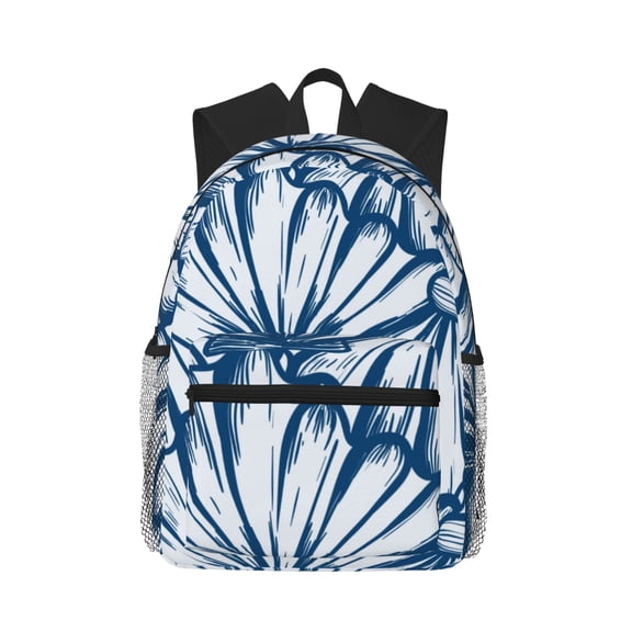 Honeii Blue Shells Print School Backpack,Casual Lightweight Travel Rucksack Daypack,Backpacks for College High