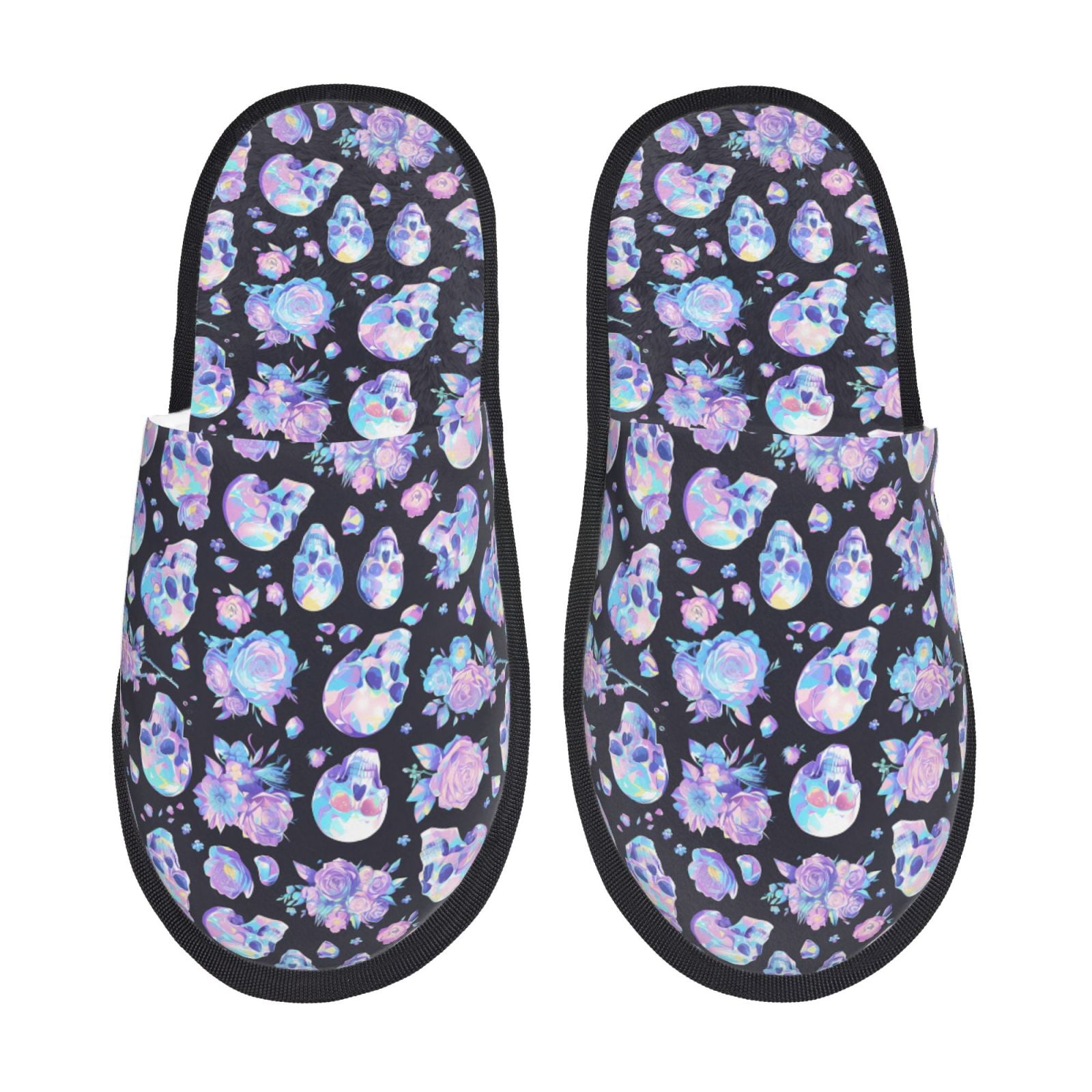 Honeii Blue Skull Flower print Slippers Memory Foam House Bedroom