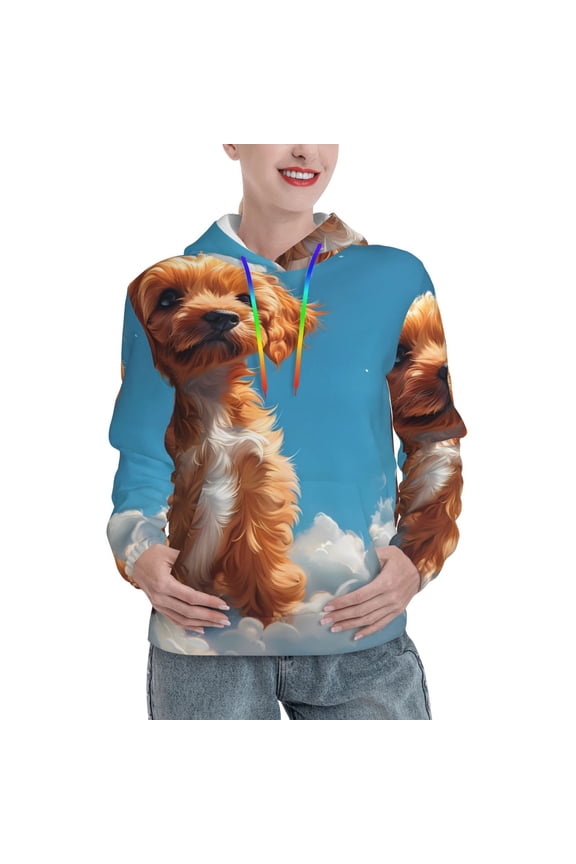 Blue Sky Cloud Puppy Pattern Womens Oversized Hoodies Long Sleeve Sweatshirts Pullover Fall Outfits with Pocket-X-Large
