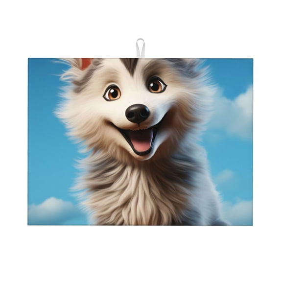Honeii Blue Sky Cute Wolf print Super Absorbent Coffee Bar Mat Hide Stain Coffee Maker Mat for Countertops Coffee Pot Dish Drying Mat for Kitchen Counter