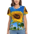 thumbnail image 1 of Honeii Blue Sky Sunflower Print Women's Classic V-Neck T-Shirt,Womens Fashion Tops,Stylish Everyday Top for Women, Casual Summer Spring Outfits Clothes-Large, 1 of 5