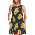 thumbnail image 1 of Honeii Blue Striped Sunflower A Print Women's Sleeveless Dress, Loose Fit Casual Dress for Women, Summer Fashion Dress, 1 of 7