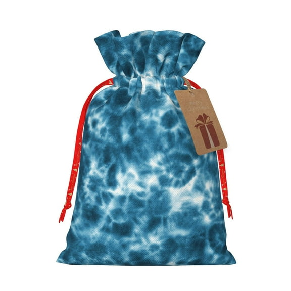 Honeii Blue Tie Dye Print Small Burlap Bags,Christmas Drawstring Treat Bags Gift Bags Reusable Candy Goodie Wrapping Bags for Holiday Party Favors Supplies -Small