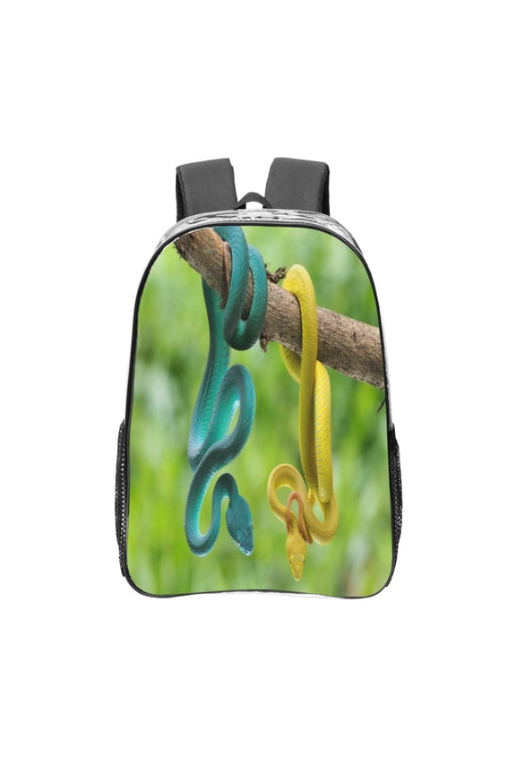 Blue Viper And Yellow Viper Snake Print Clear Backpack Heavy Duty Transparent Bag 17" See Through BookBag for Women Men Adults Work Festival Sports Travel