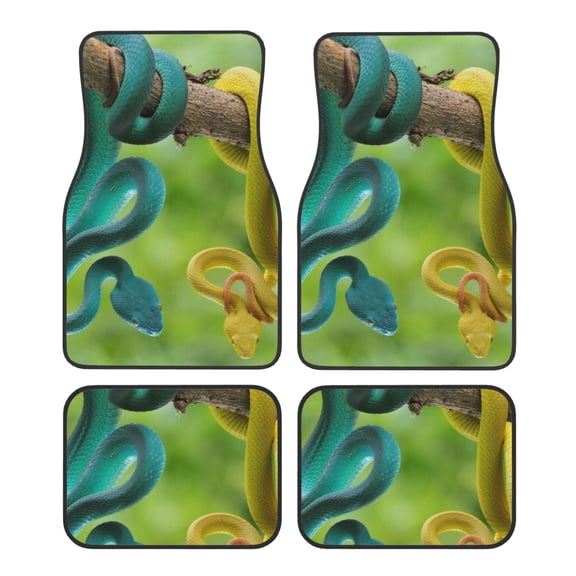 Honeii Blue Viper And Yellow Viper Snake Print Car Foot Mat Four-Piece Set - Front & Rear Universal Car Floor Mats for SUVs, Trucks, Sedans
