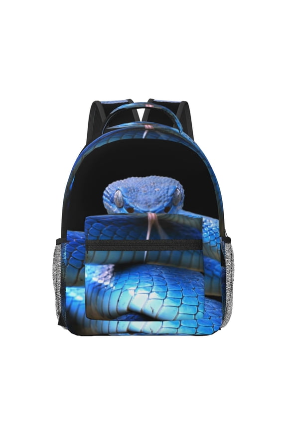 Blue Viper Snake Print Backpack for School,15.6 inch Laptop Back Pack for High School and College Students, Waterproof Computer Bookbag-One Size