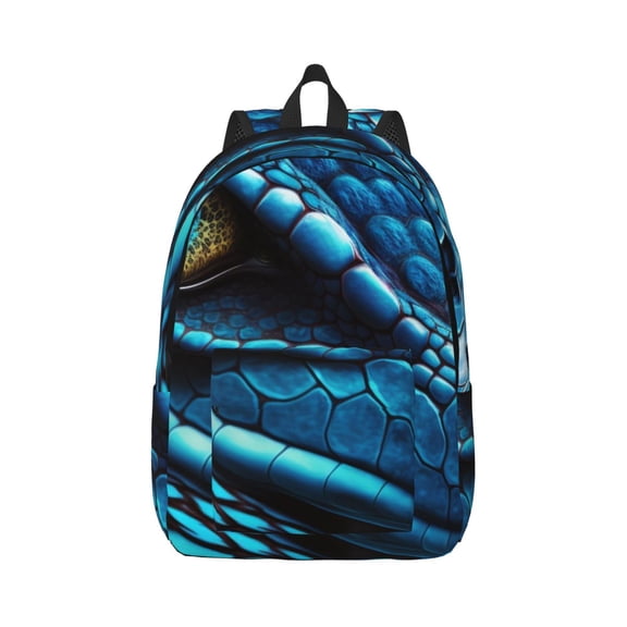 Honeii Blue Viper Snake Closeup Face Print Canvas College Laptop Backpack, Durable Rucksack Travel Notebook Bag School Backpack Book Bag for Men Women-Medium