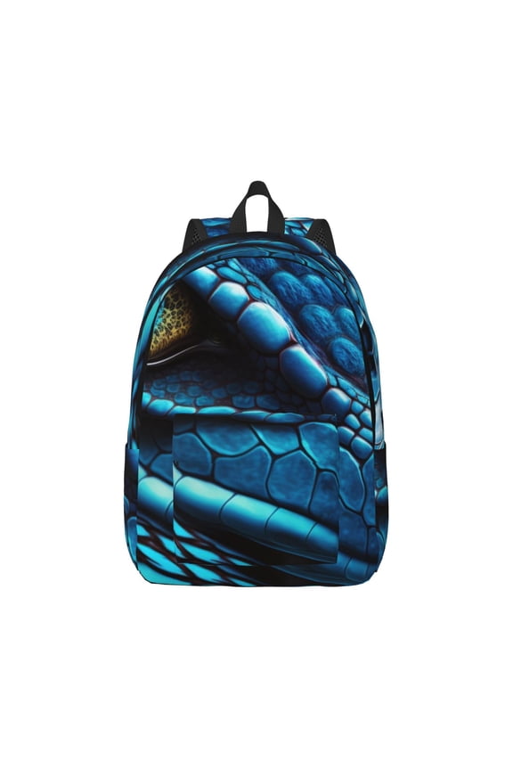Blue Viper Snake Closeup Face Print Canvas College Laptop Backpack, Durable Rucksack Travel Notebook Bag School Backpack Book Bag for Men Women-Medium