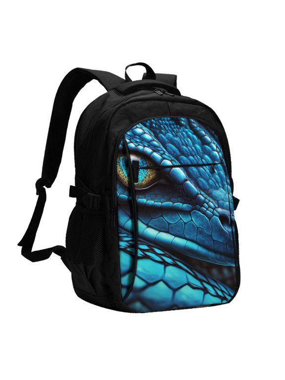 Blue Viper Snake Closeup Face for Travel Laptop Backpack, Business Laptops Backpack with USB Charging Port, College High School Computer Bag for Men Women