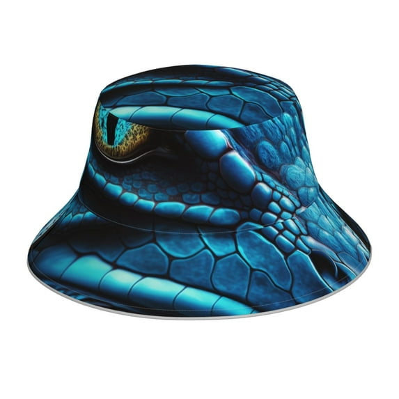 Honeii Blue Viper Snake Closeup Face for Unisex Bucket Hat Waterproof Rain Hat Reversible Shiny Rave Bucket Hat for Concert Festival Boonie Cap