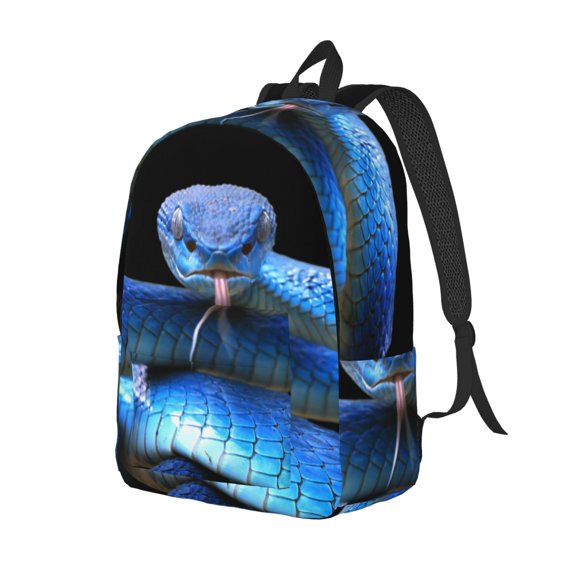 Honeii Blue Viper Snake Print Canvas Backpack for School & Outdoor,Laptop Excursion Backpack,Notebook School Bookbag For Men Women,for Work, Travel, and Everyday Use-Small