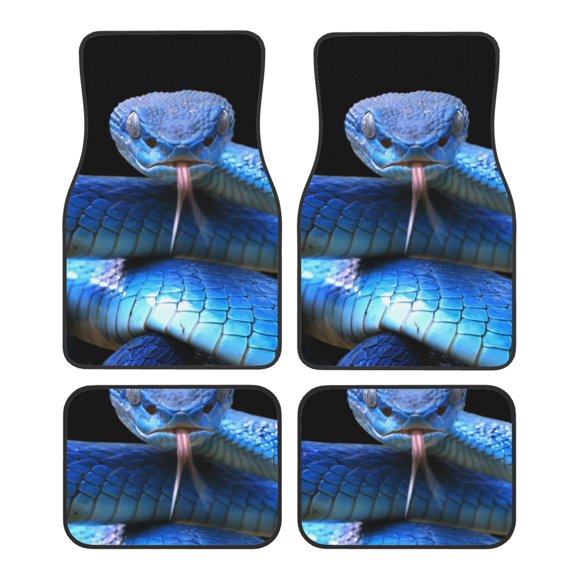 Honeii Blue Viper Snake Print Car Foot Mat Four-Piece Set - Front & Rear Universal Car Floor Mats for SUVs, Trucks, Sedans