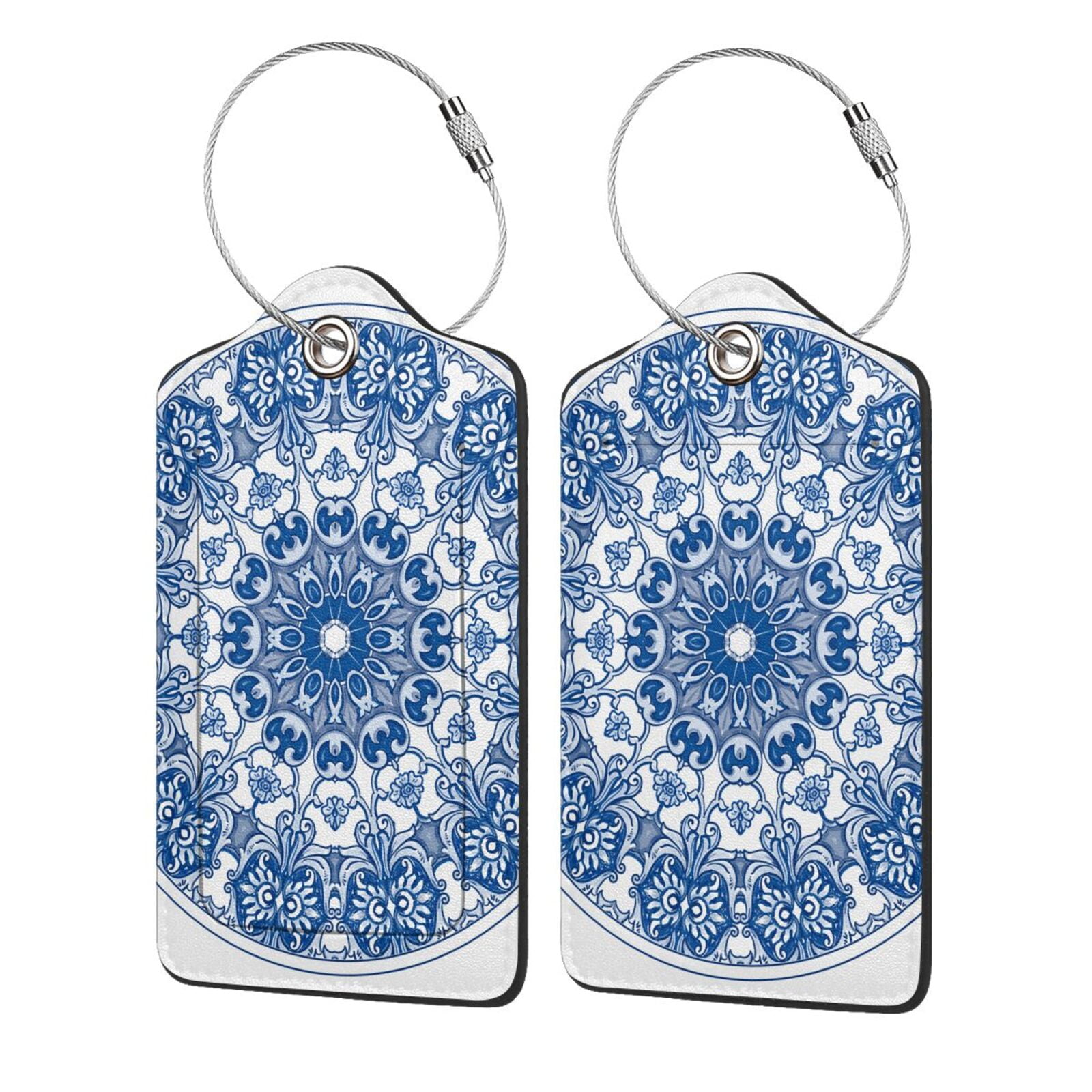 Honeii Blue Watercolor Print Leather Luggage Tag for Suitcases,ID Tags ...