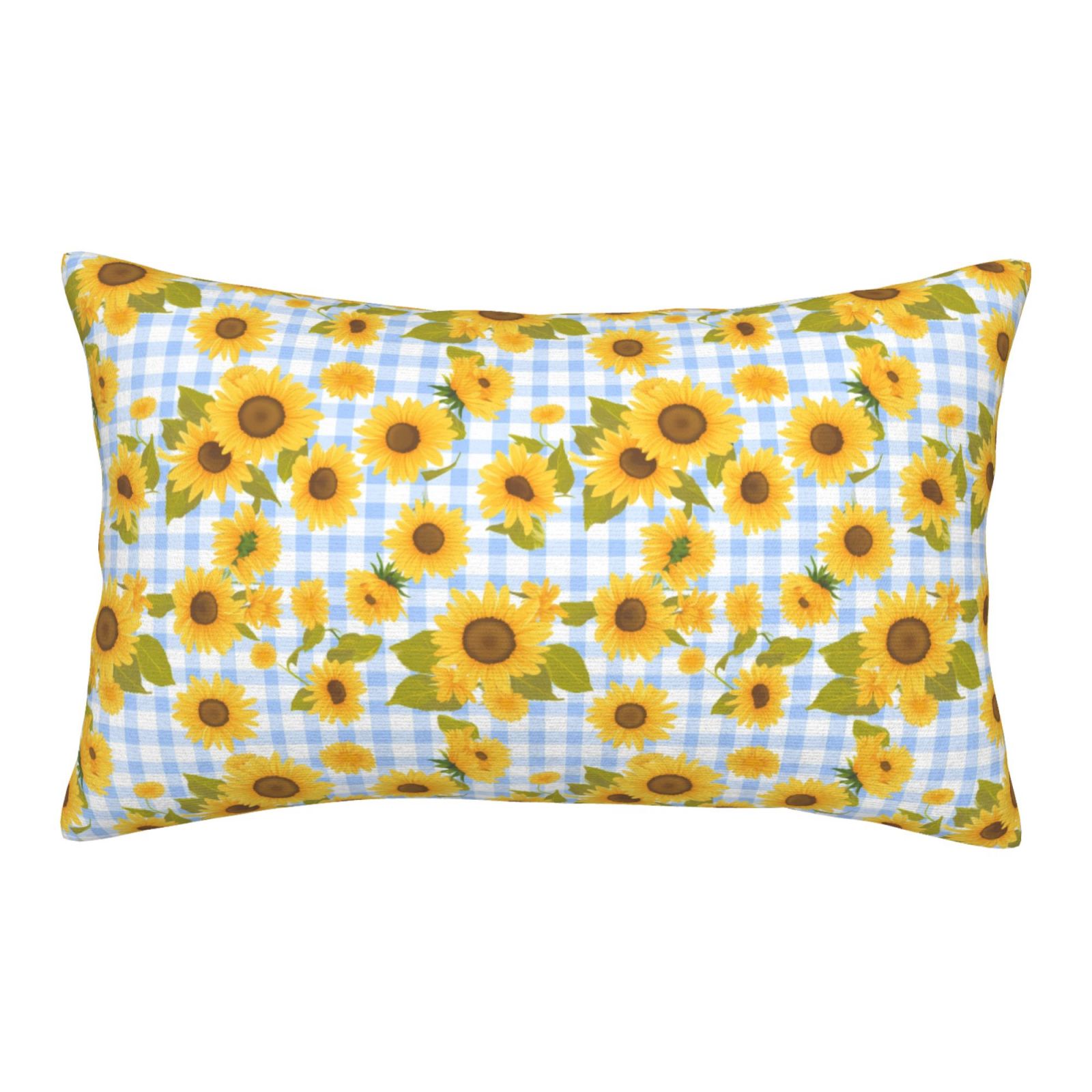 Honeii Blue White Plaid Sunflower Decorative Throw Pillow Case