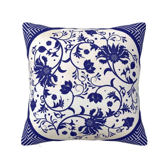 Honeii Blue And White Porcelain Pattern Print Throw Pillow, Square Decorative Pillow Forms Soft Fluffy Plump Pillow Decorative Pillow Inserts,Couch Pillows-18"x18"