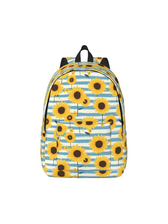 Blue White Striped Sunflower A Print Canvas College Laptop Backpack, Durable Rucksack Travel Notebook Bag School Backpack Book Bag for Men Women-Small