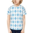 thumbnail image 1 of Honeii Blue and White Squares Print Kids Boy T-Shirt,Breathable Round Neck Tee,Stylish Summer Tee for Boys, for Outdoor Activities and Casual Wear, 1 of 7