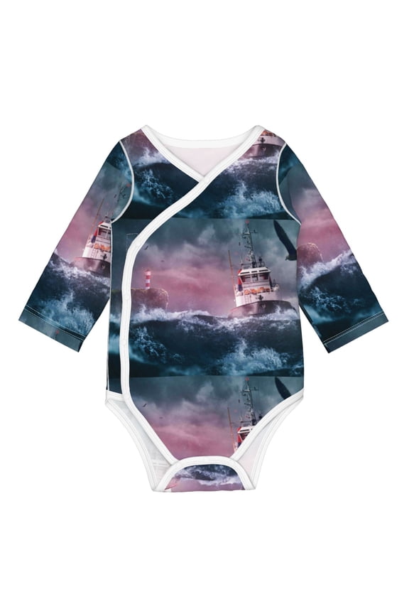 Boat Lighthouse Storm Waves for Baby Long Sleeve Bodysuits One-piece 100% Organic Cotton for Infant Baby Boys and Grils, Unisex-